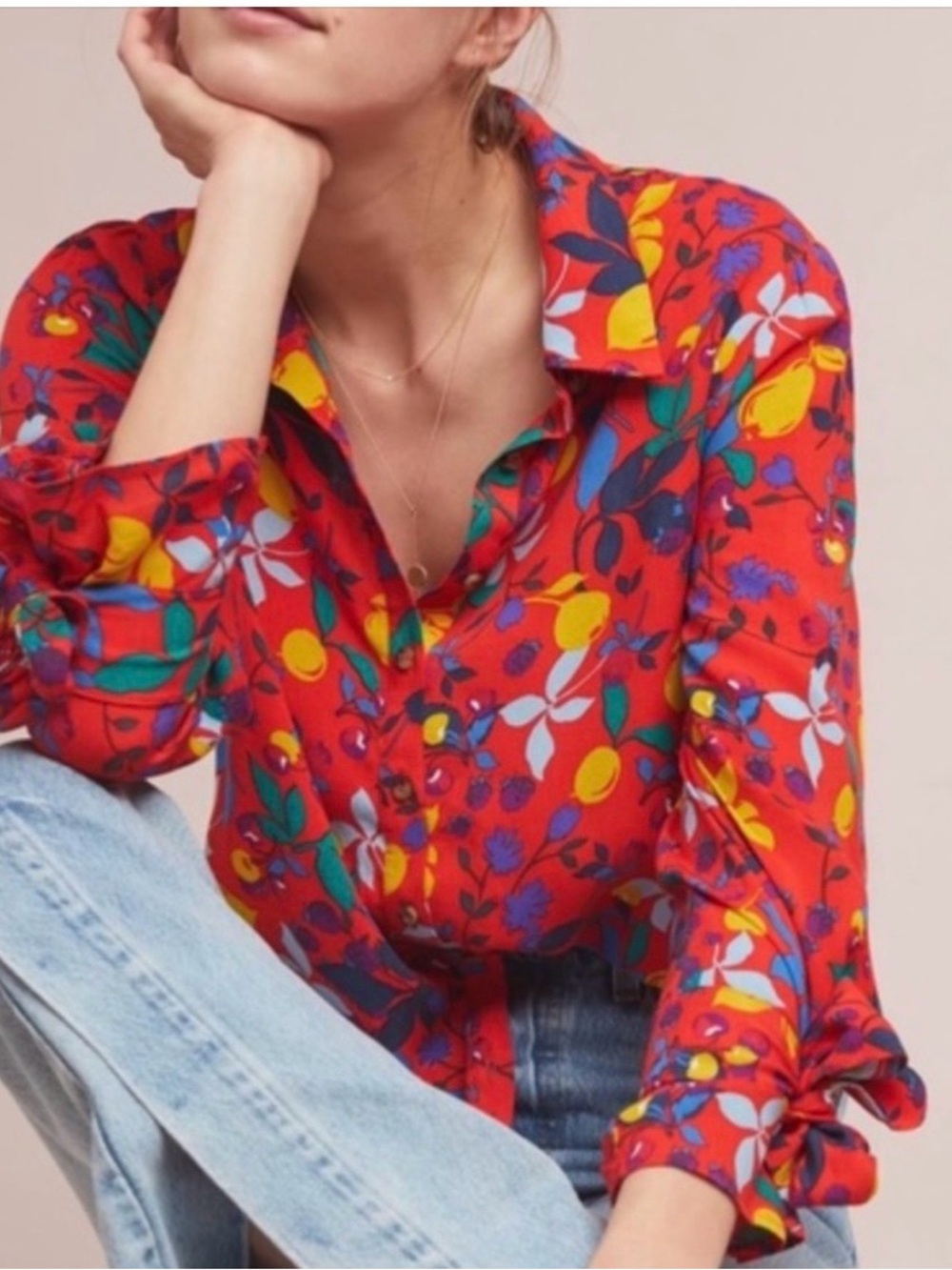 Anthopologie Maeve Blithe Botton Down blouse fruit size 2